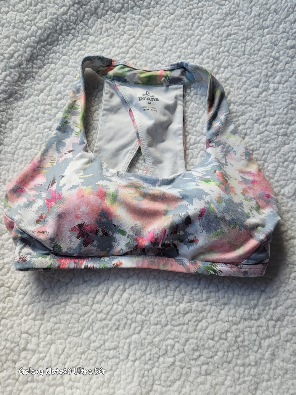 prAna Women's Size M Sports Bra Floral Abstract Racerback Yoga Crop EUC